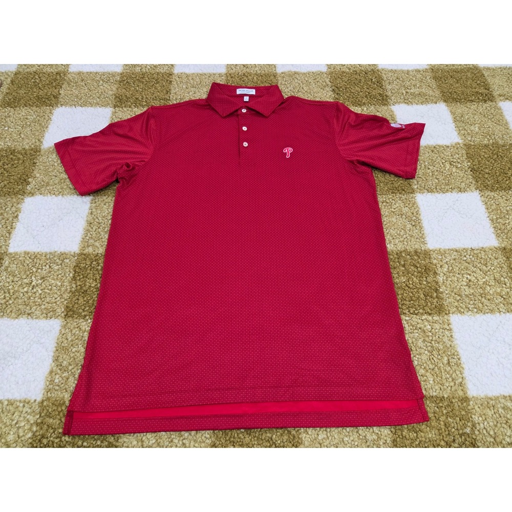 Peter Millar Philadelphia Phillies Red Geometric Polo Shirt Mens Large L MLB